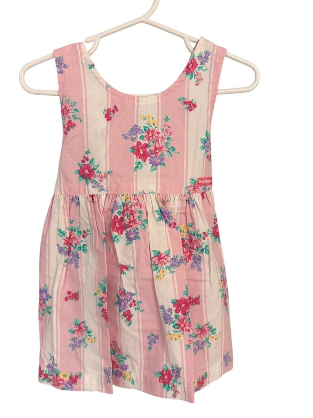 Baby Bgosh Osh Kosh Pink Floral Striped Sleeveless Dress 24 Months USA Vintage
